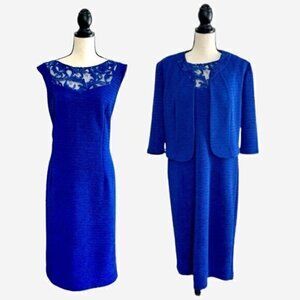 BRIANNA MILAY Blue Sleeveless Dress with Embroidered Detail & Matching Jacket
